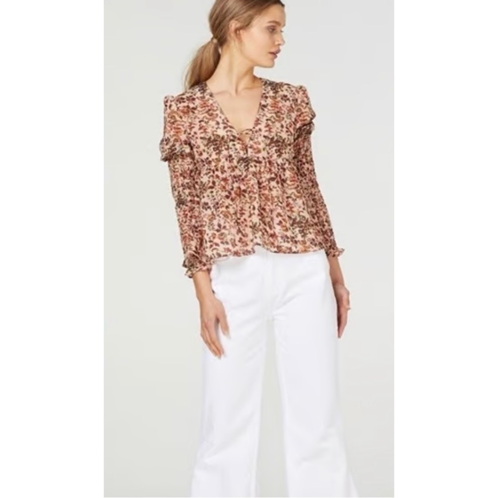 Stevie May Smocked Sleeve Floral Blouse Size Small